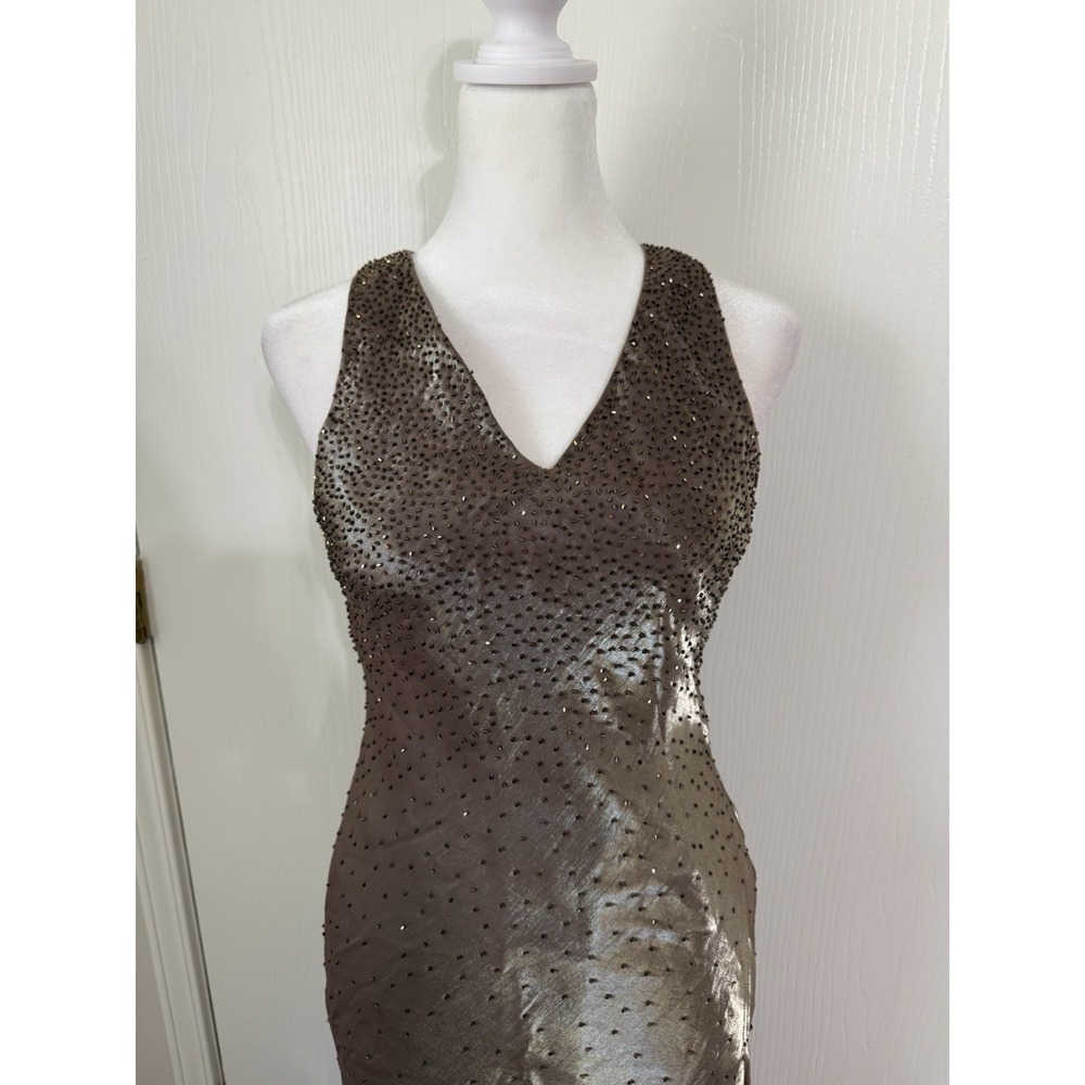 Fairycore Halter Top Sleeveless Vintage Y2K 90s Brown Shimmer Bead Prom Dress 6 - Picture 2 of 11